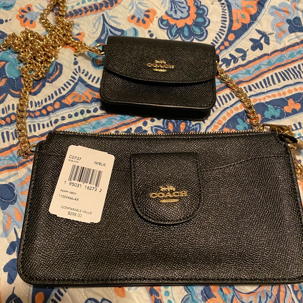 Black coach crossbody bag with coin purse